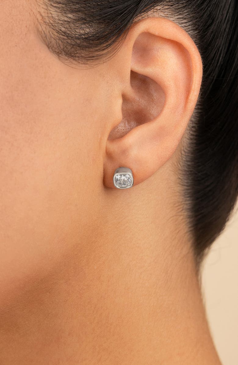Sterling Forever Cushion-Cut Cubic Zirconia Stud Earrings, Alternate, color, Silver