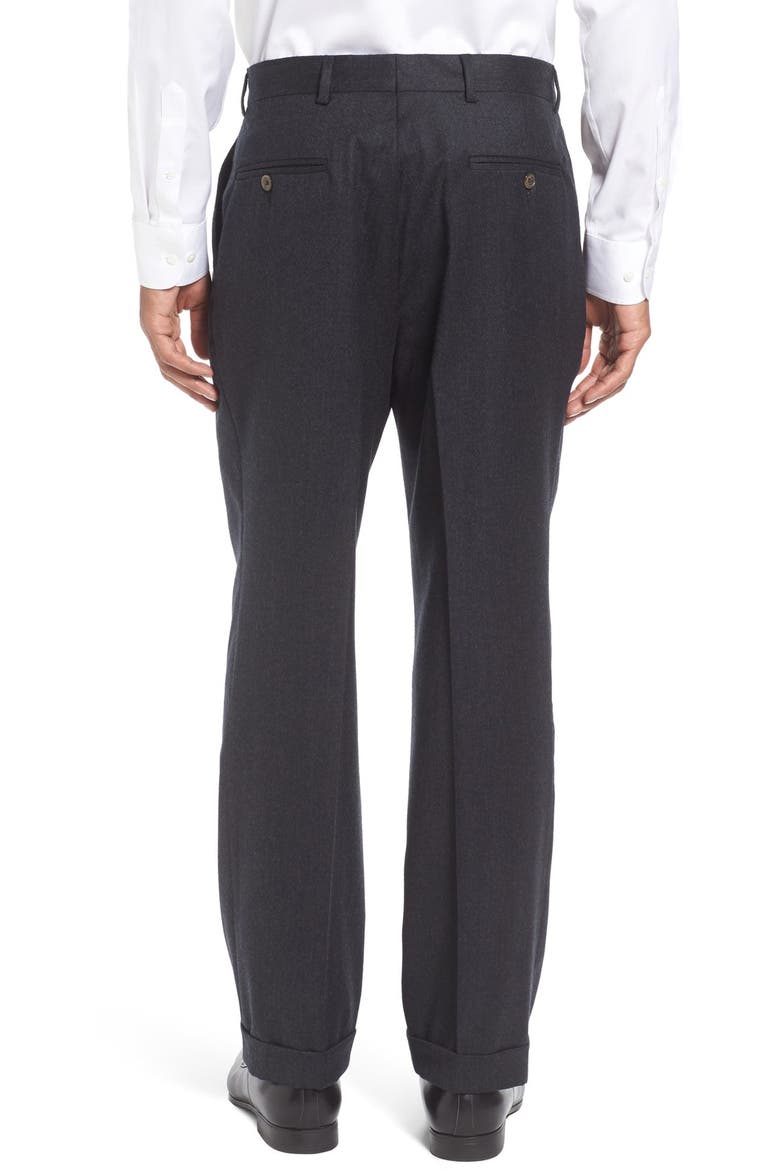 Lightweight Flannel Pleated Classic Fit Dress Trousers, Alternate, color, CHARCOAL