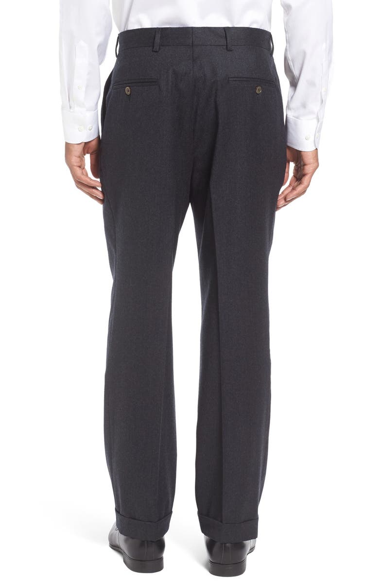 Berle Lightweight Flannel Pleated Classic Fit Dress Trousers, Alternate, color, Charcoal