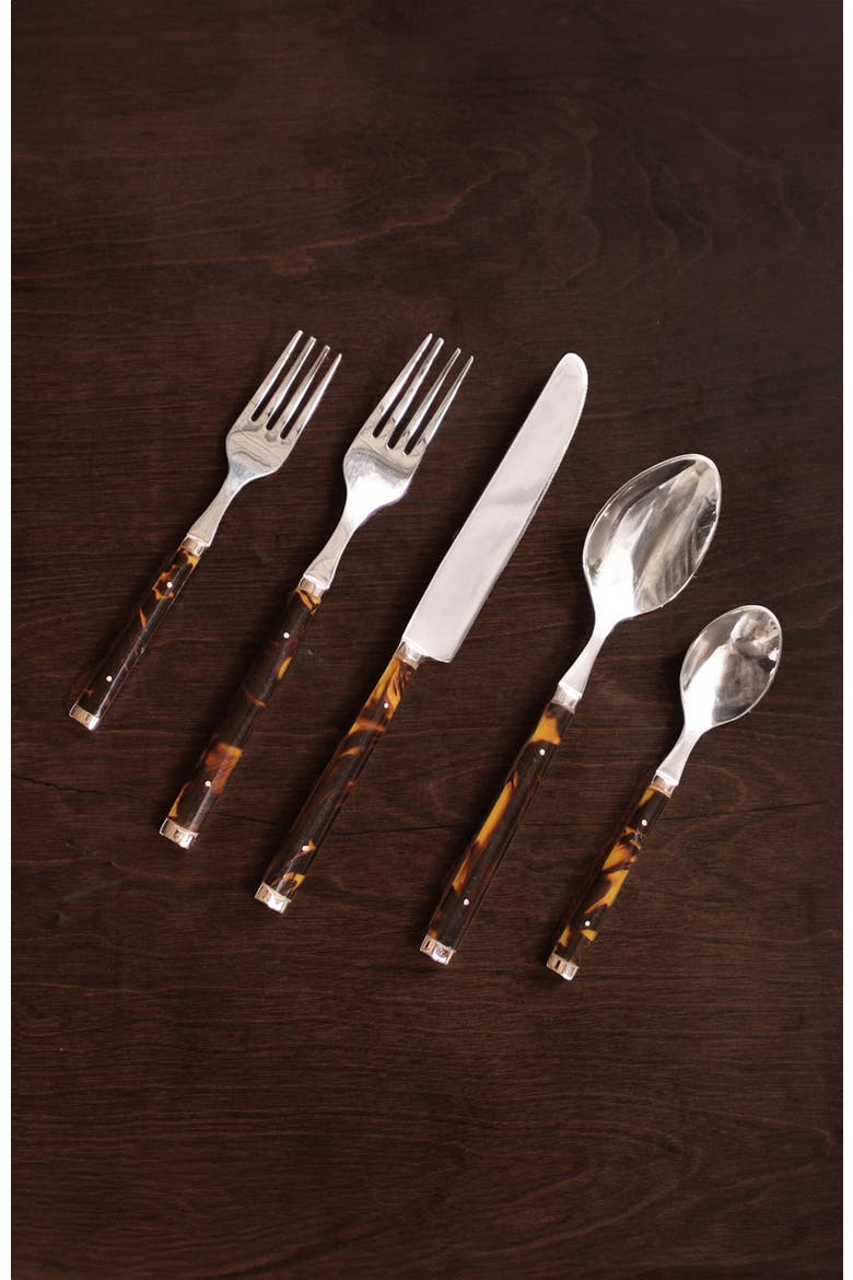 VIDA Tortoise and Stainless Flatware Set of 5, Main, color, Tortoise