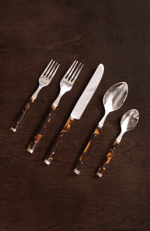 VIDA Tortoise and Stainless Flatware Set of 5