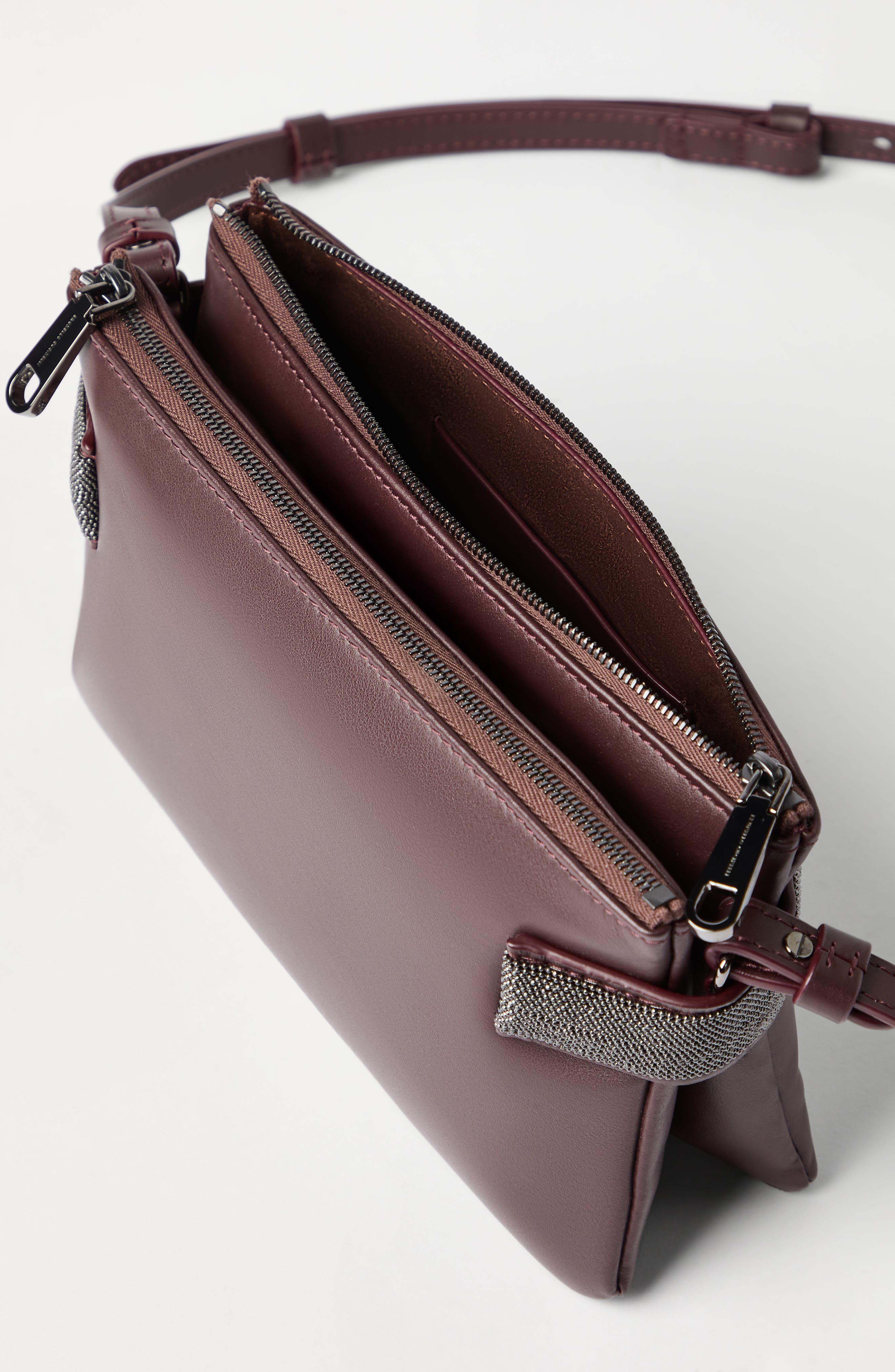 Brunello Cucinelli Essence mini shoulder bag, Alternate, color, Burgundy