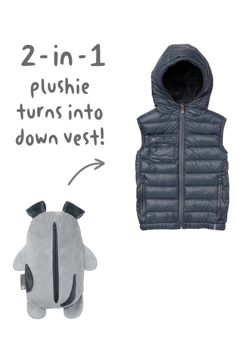 Pimm 2-in-1 Stuffed Animal & Hooded Down Vest, Alternate, color, GREY MARL MIX