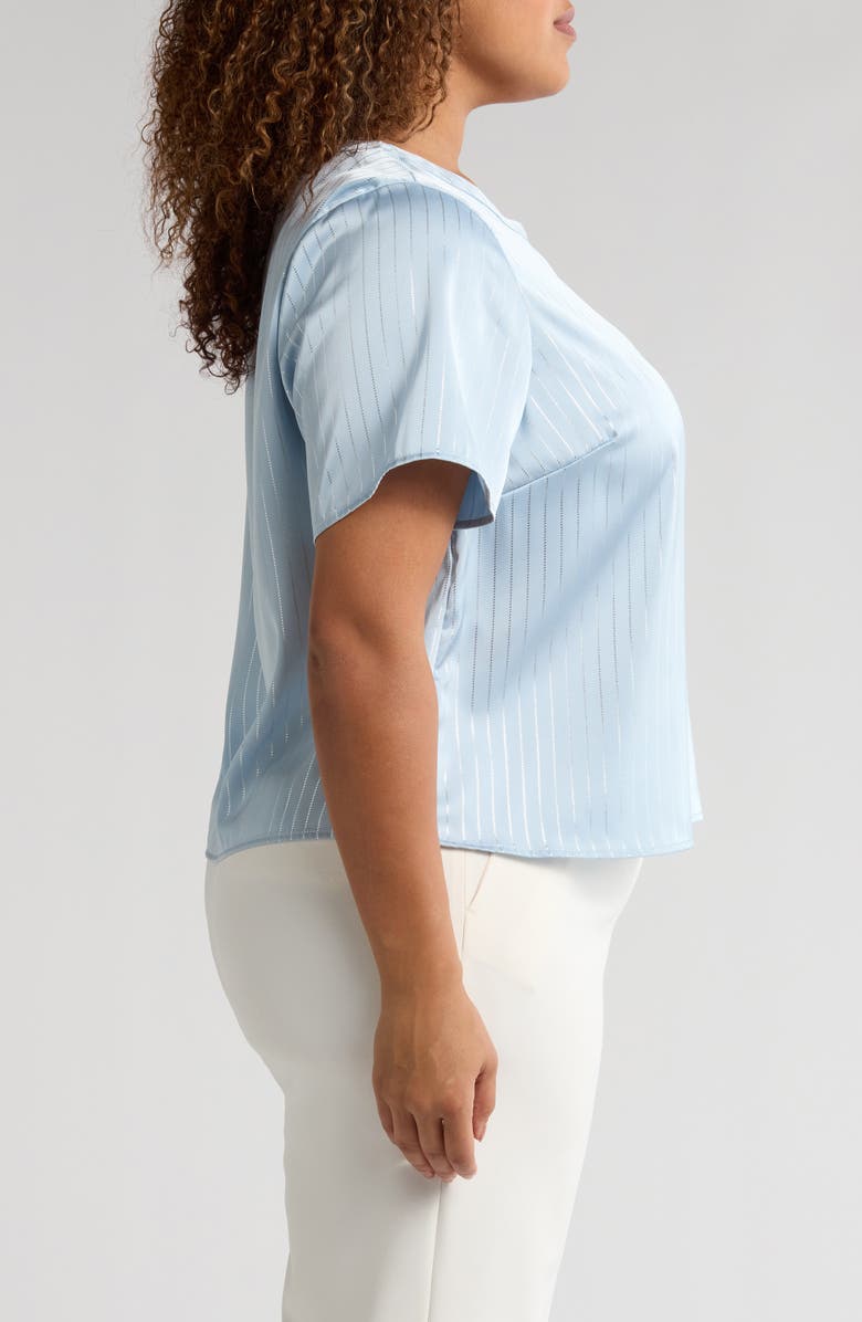 Vince Camuto Metallic Stripe Satin Short Sleeve Top, Alternate, color, Frozen