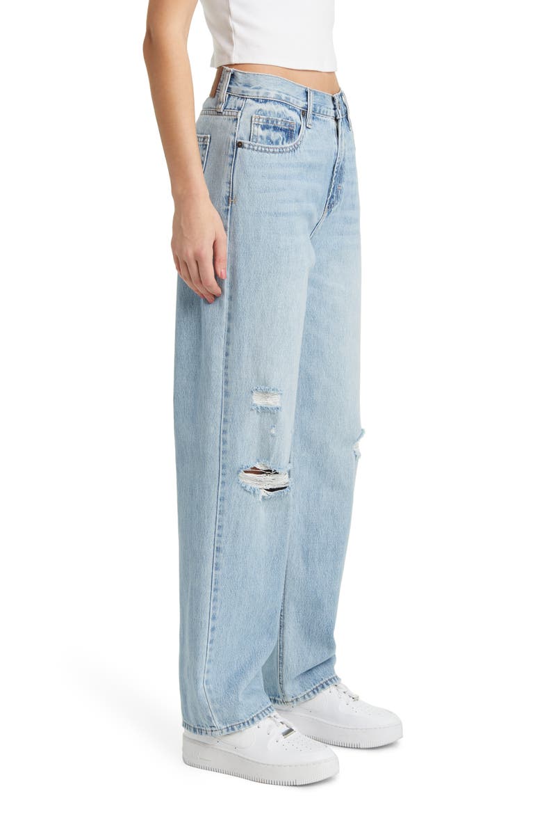 Ripped High Waist Straight Leg Jeans, Alternate, color, LIGHT WASH