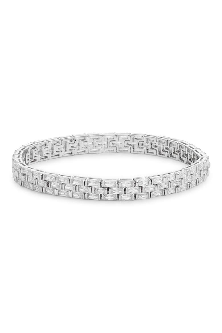 Cubic Zirconia Baguette Stretch Bracelet, Main, color, CLEAR- SILVER