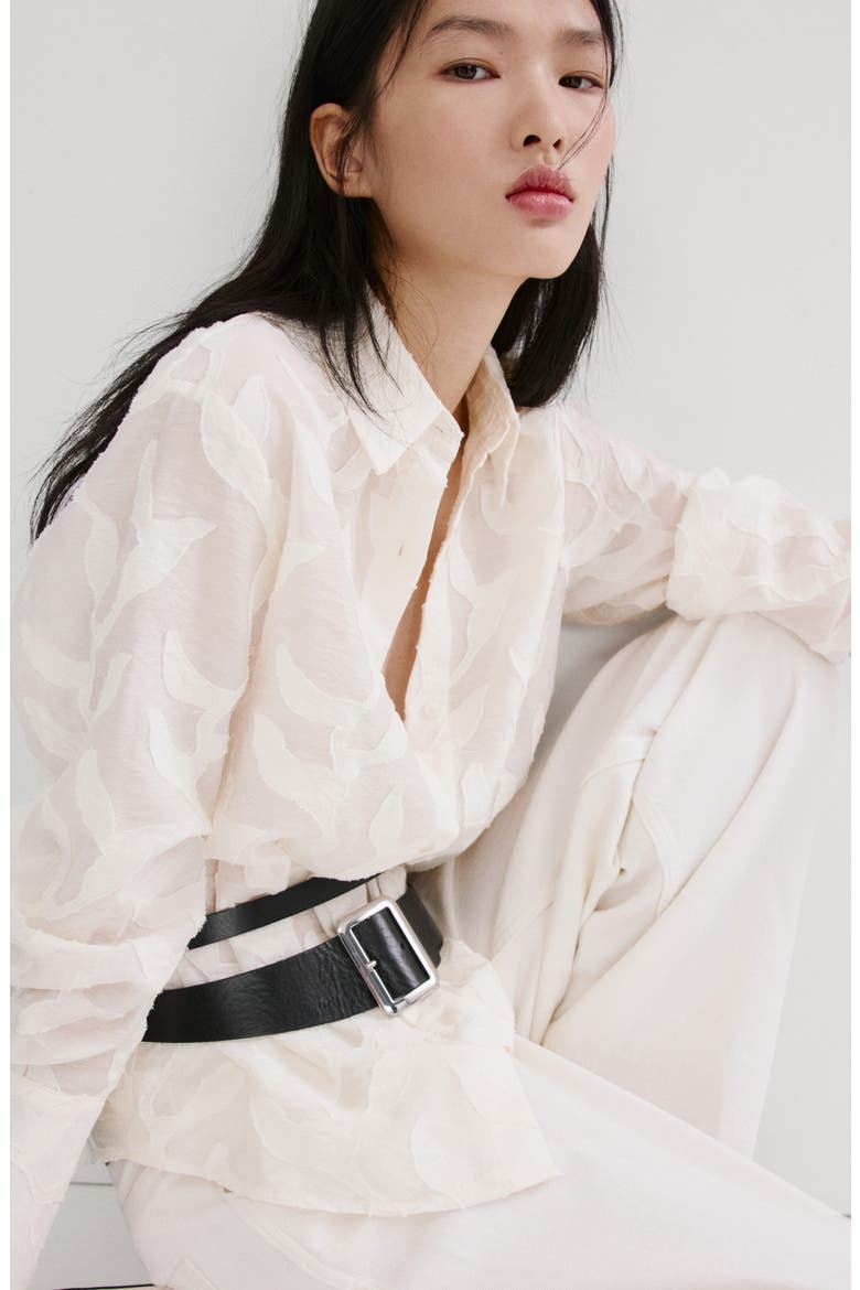 Floral Embroidery Button-Up Shirt, Alternate, color, OFF WHITE