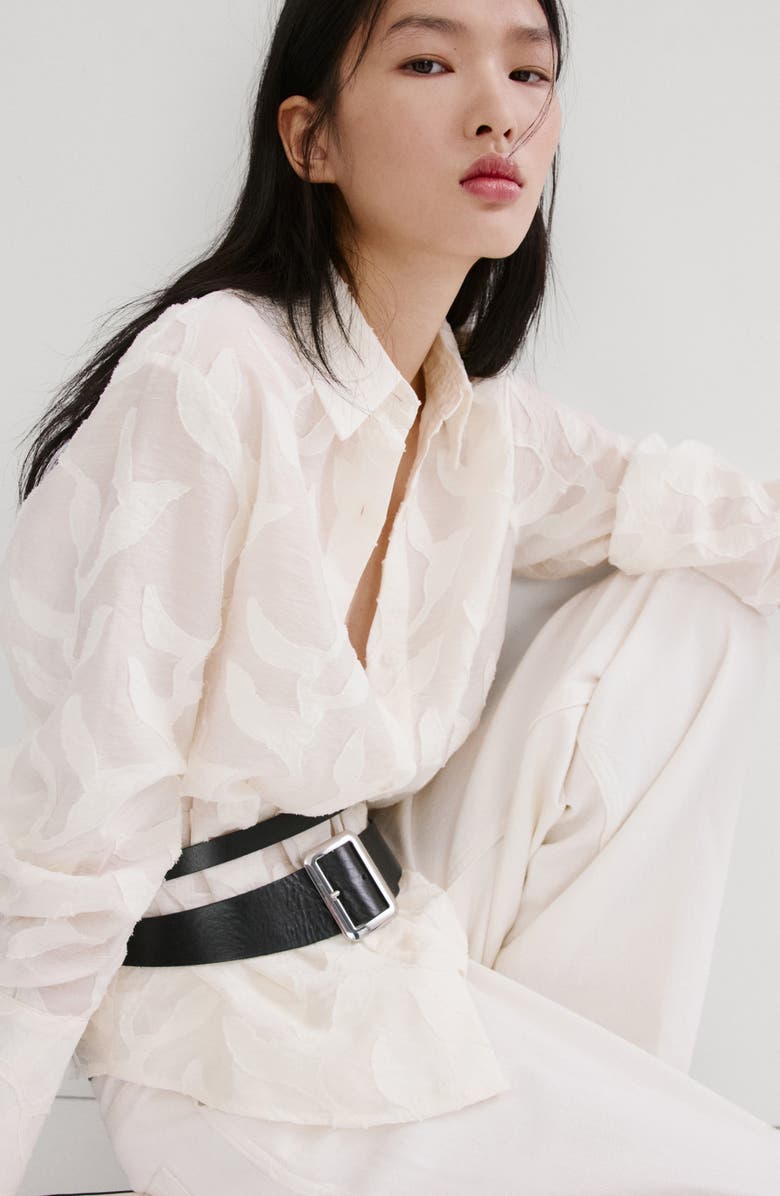 MANGO Floral Embroidery Button-Up Shirt, Alternate, color, 