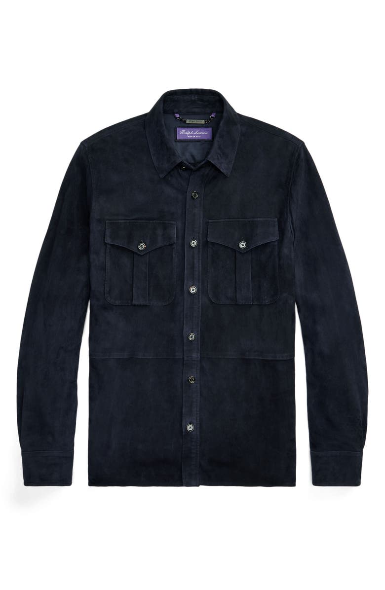 Ralph Lauren Purple Label Barron Suede Shirt Jacket, Alternate, color, Classic Chairman Navy