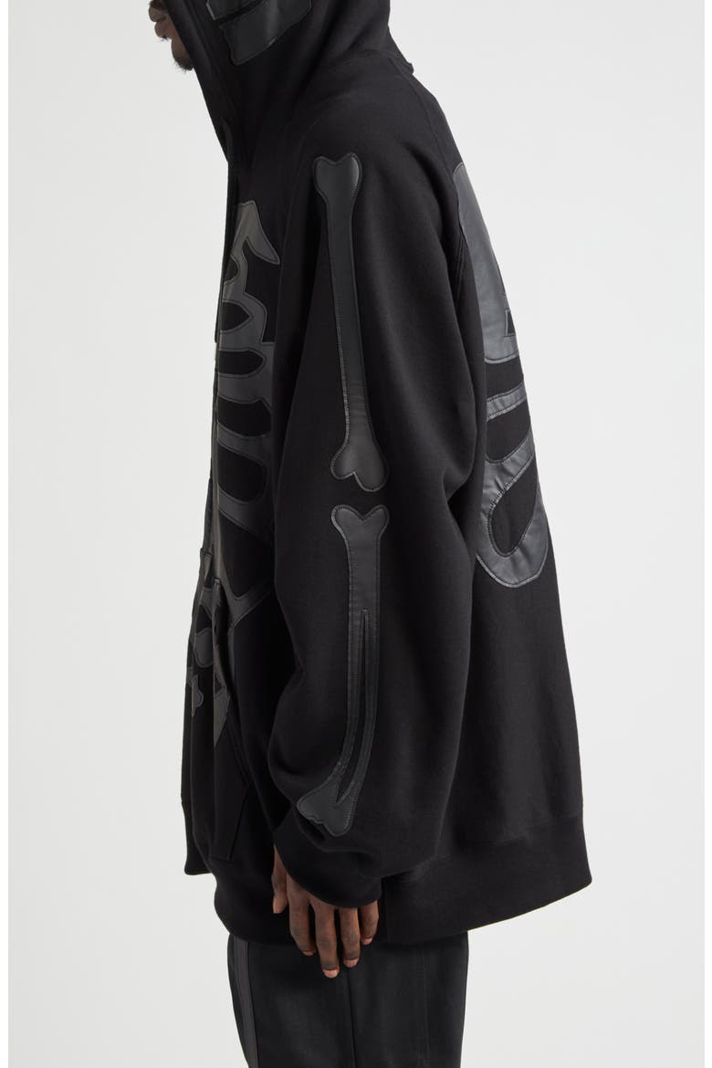 Back Gusset Bone Appliqué Zip Hoodie, Alternate, color, BLACK X BLACK BONE
