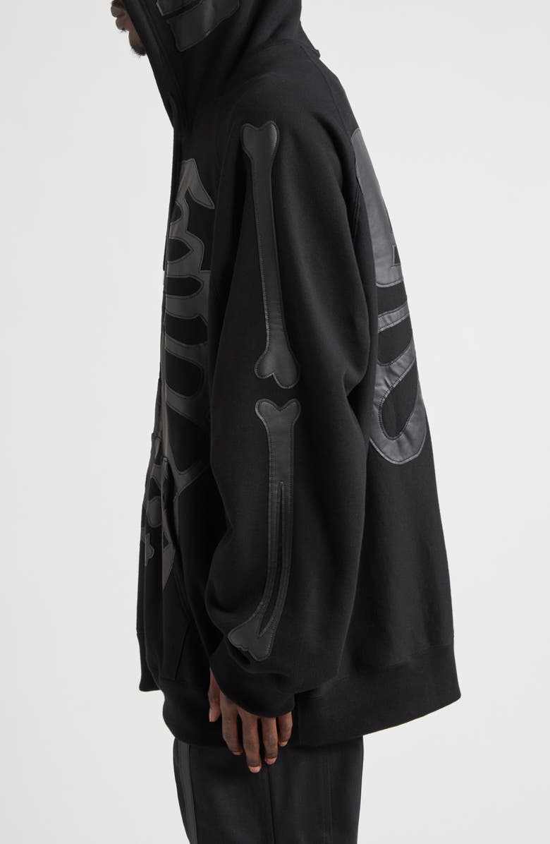 TAKAHIROMIYASHITA TheSoloist. Back Gusset Bone Appliqué Zip Hoodie, Alternate, color, 