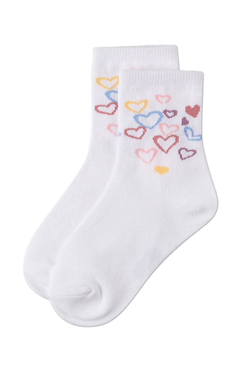 MeMoi Overlapping Fun Hearts Novelty Crew Sock, Alternate, color, White