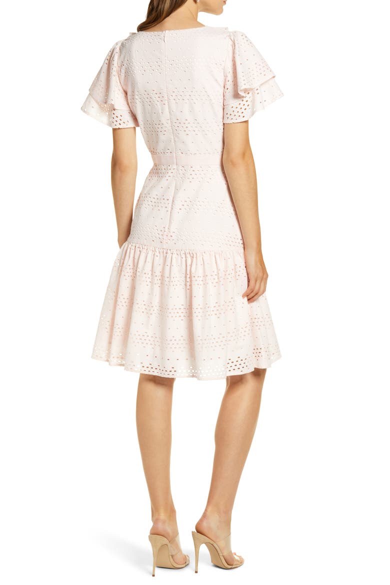 Lace Fit & Flare Dress, Alternate, color, PINK FROSTY