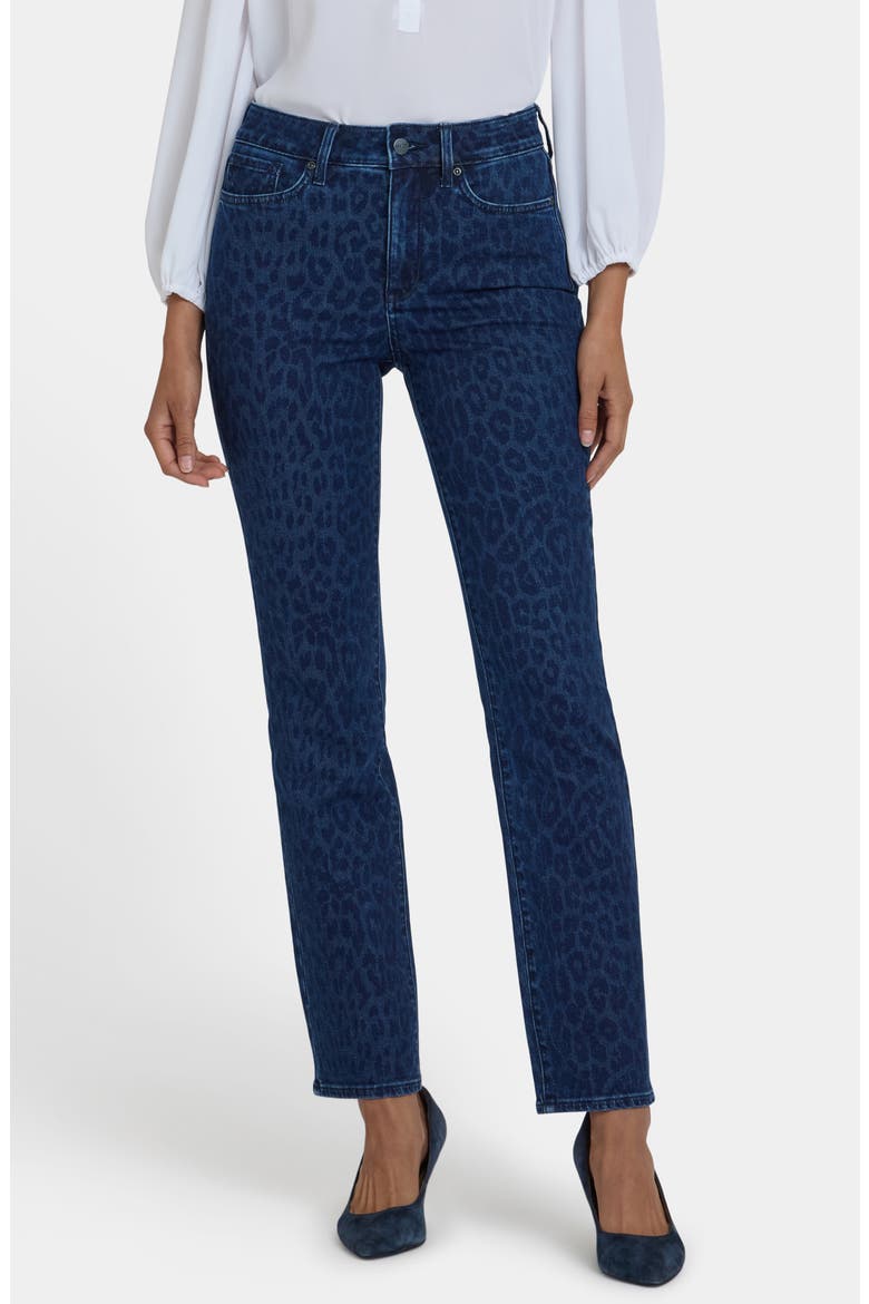 Marilyn High Waist Straight Leg Jeans, Main, color, DARK DENIM LEOPARD PRINT