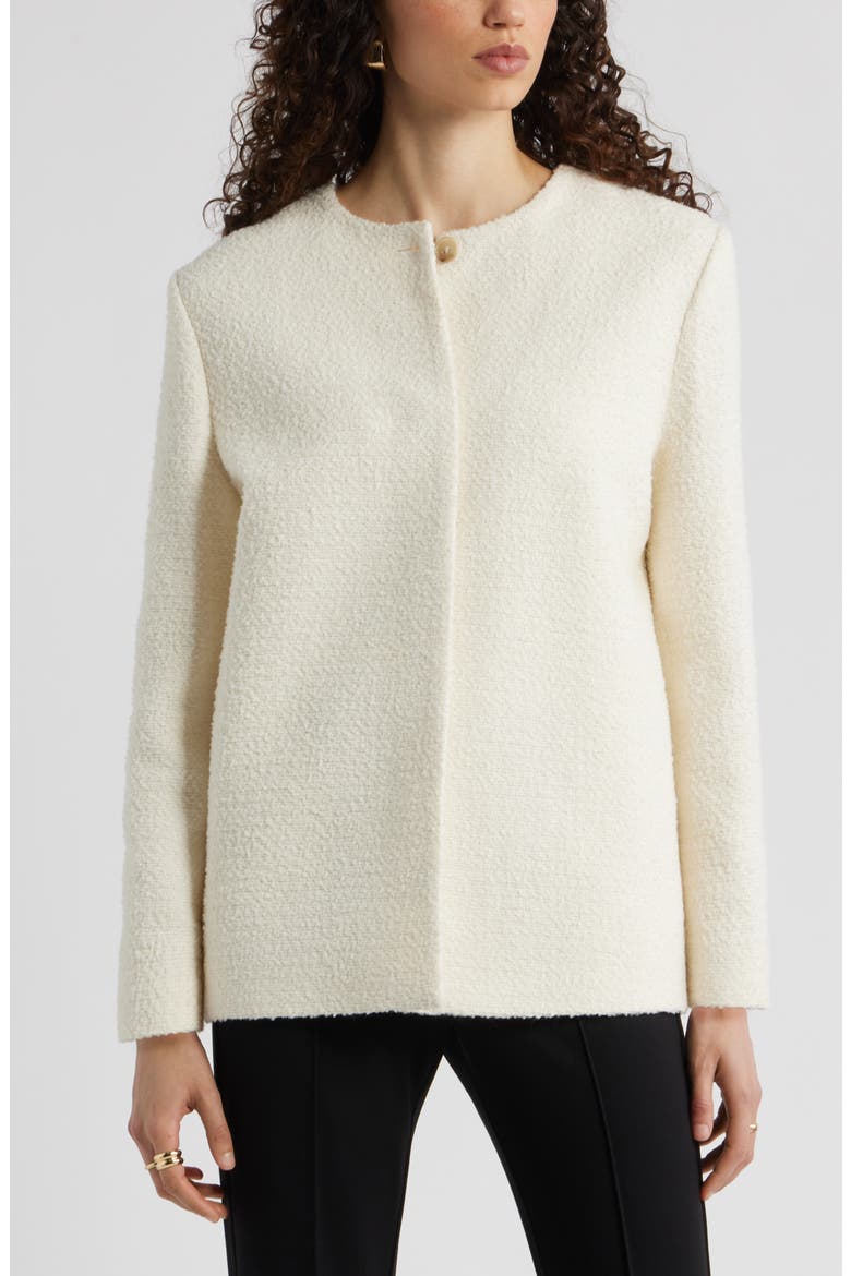 Collarless Pleat Back Jacket, Alternate, color, IVORY