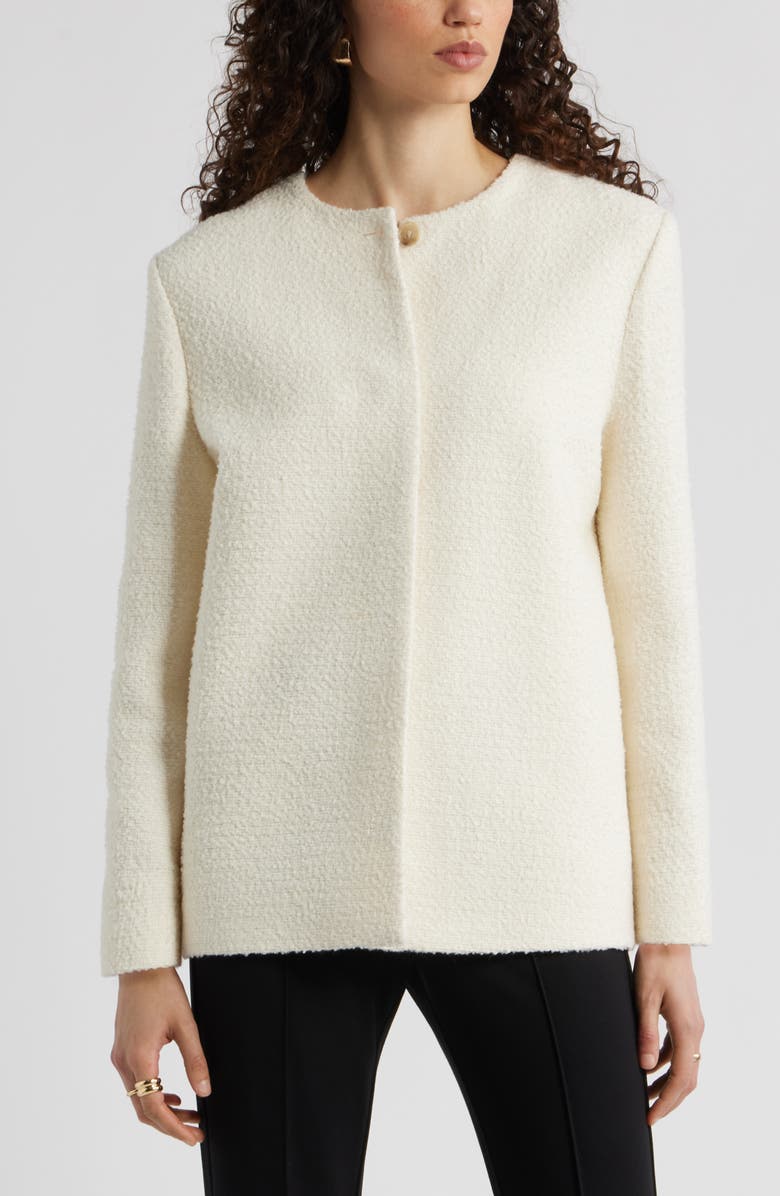 Nordstrom Collarless Pleat Back Jacket, Alternate, color, Ivory