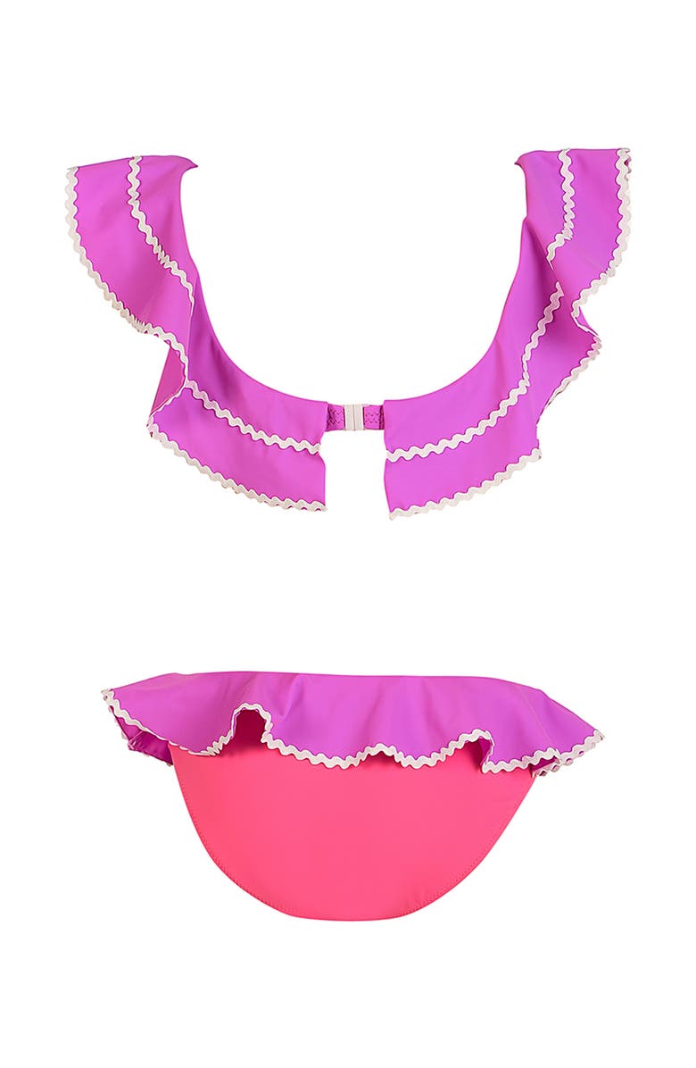 NESSI BYRD Vibrant Tiered Scalloped with Ric-Rac Edging Two-Piece Bikini, Alternate, color, Purple