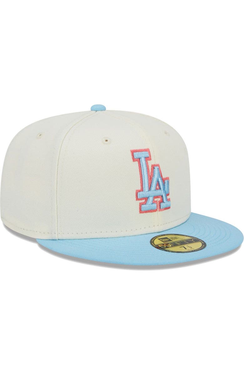 New Era Men's New Era Cream/Light Blue Los Angeles Dodgers Spring Color Two-Tone 59FIFTY Fitted Hat, Alternate, color, 