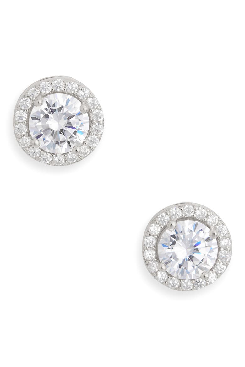CZ Pavé Button Stud Earrings, Main, color, CLEAR- SILVER