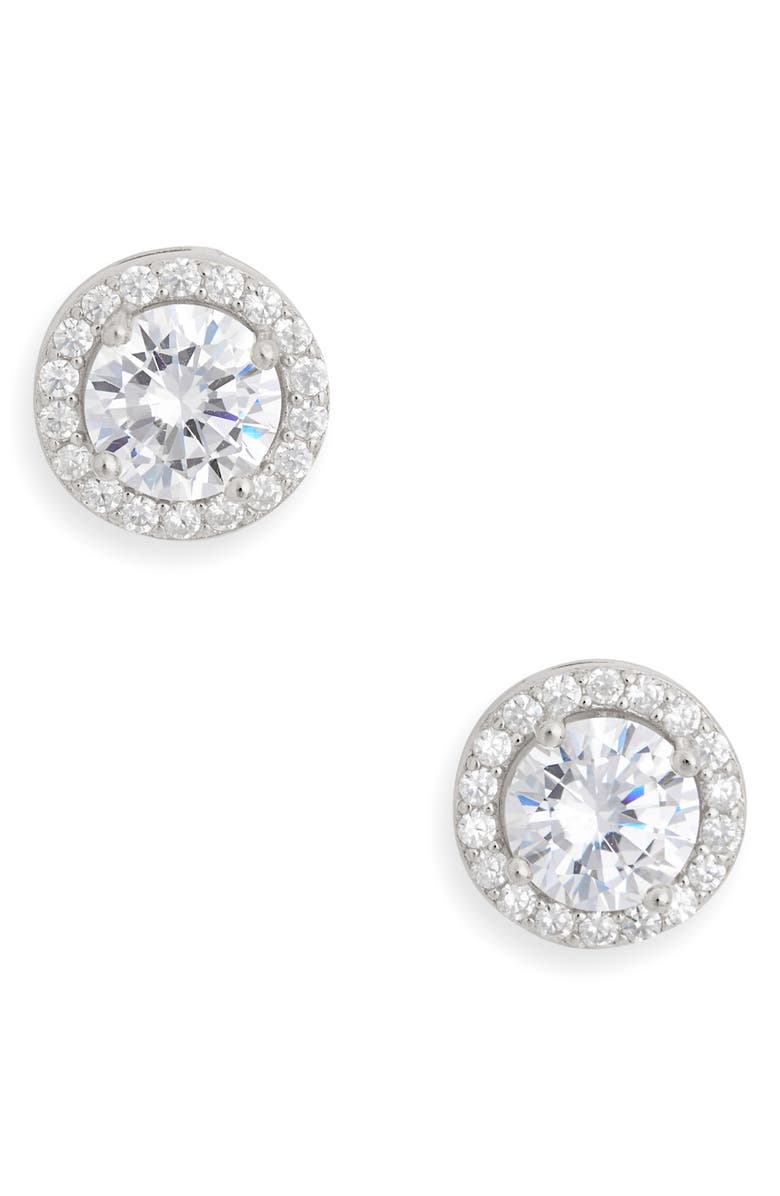 NORDSTROM RACK CZ Pavé Button Stud Earrings, Main, color, Clear- Silver