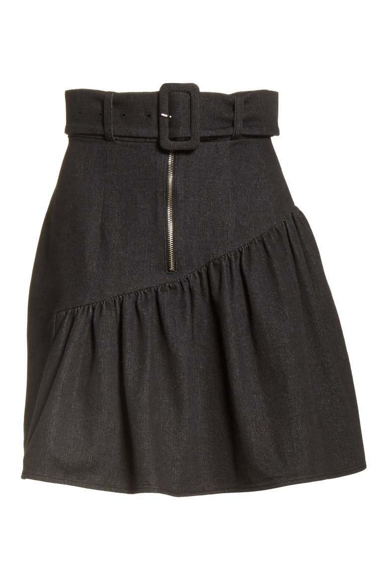 Belted Ruffle Denim Miniskirt, Alternate, color, COTTON DENIM BLACK
