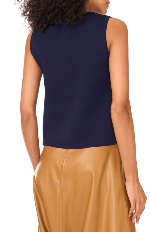 Vince Camuto Sleeveless Button Up Crewneck Top In Blue