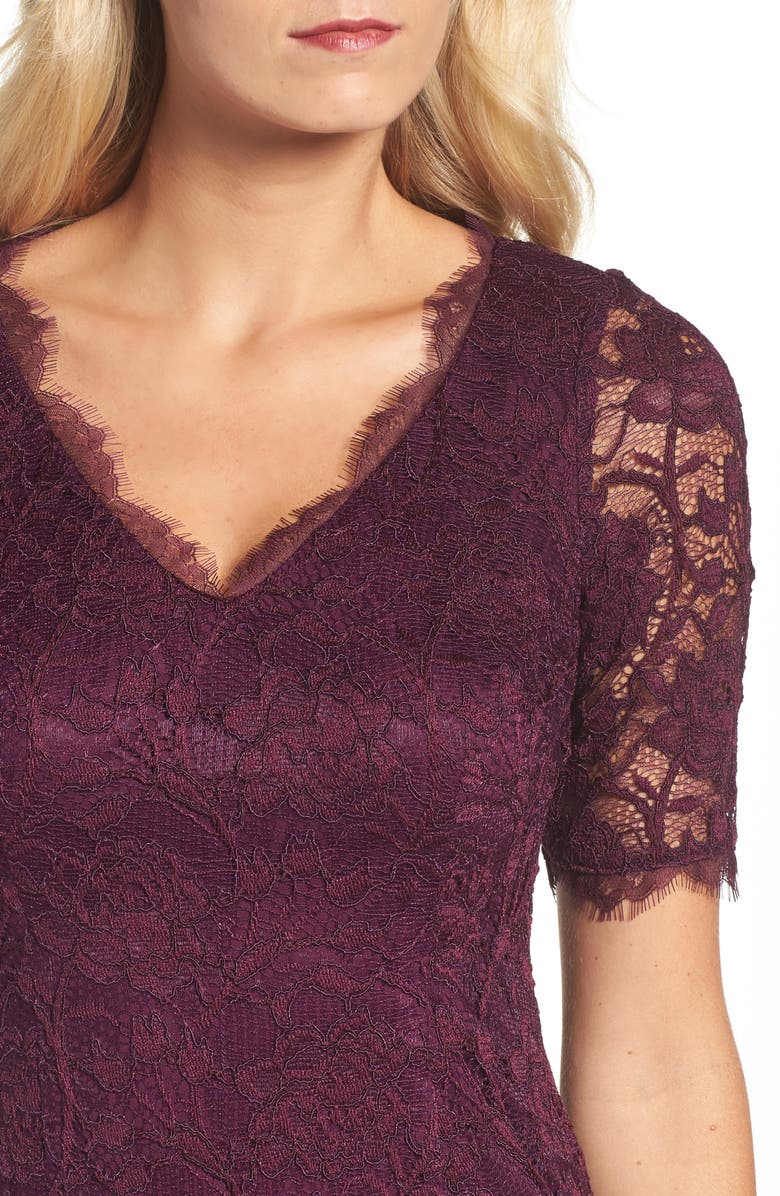 Adrianna Papell Rose Lace Sheath Dress, Alternate, color, Mulberry