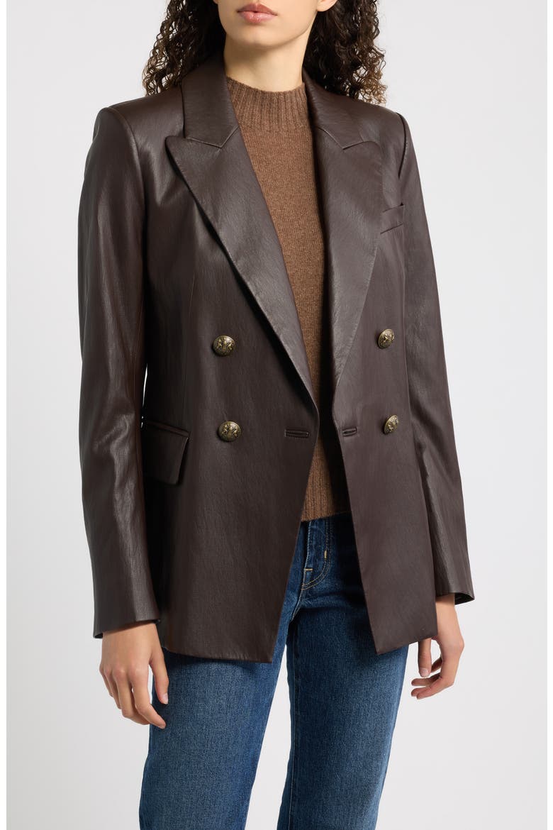 Alyson Faux Leather Double Breasted Blazer, Main, color, DARK BROWN