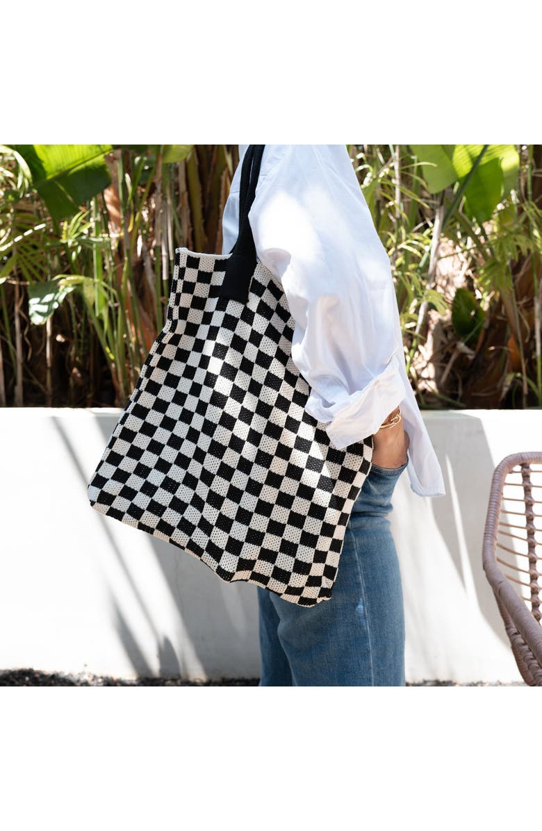 Casupo Checkered Sweater Tote Bag, Main, color, Black And White