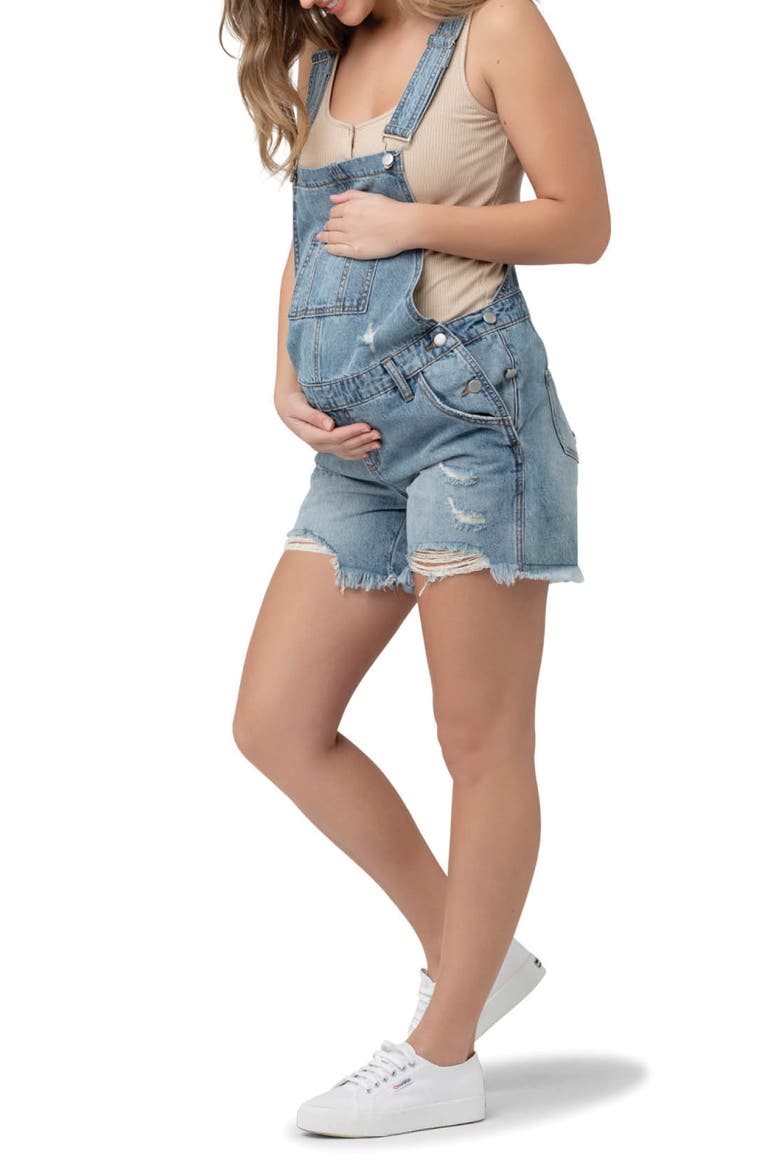Denim Short Overalls, Alternate, color, Pale Blue