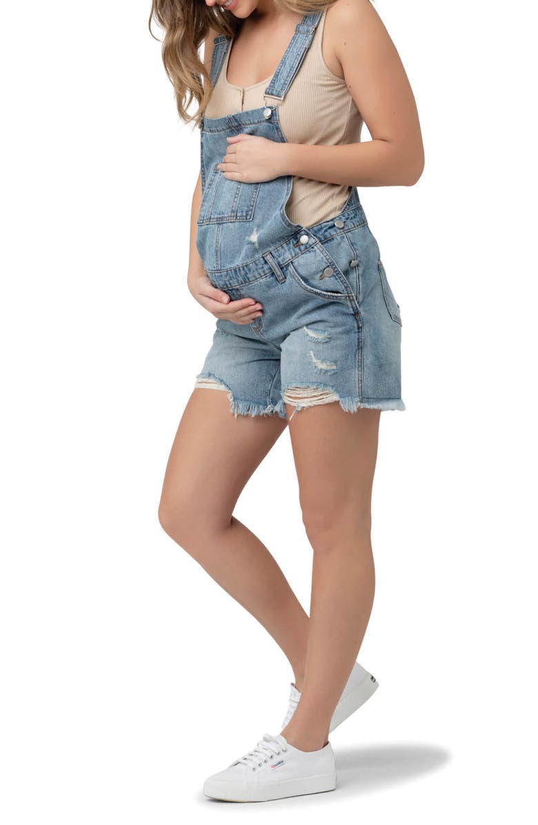 Ripe Maternity Denim Short Overalls, Alternate, color, Pale Blue