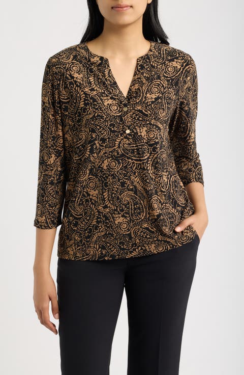 Paisley Print Three-Quarter Sleeve Henley