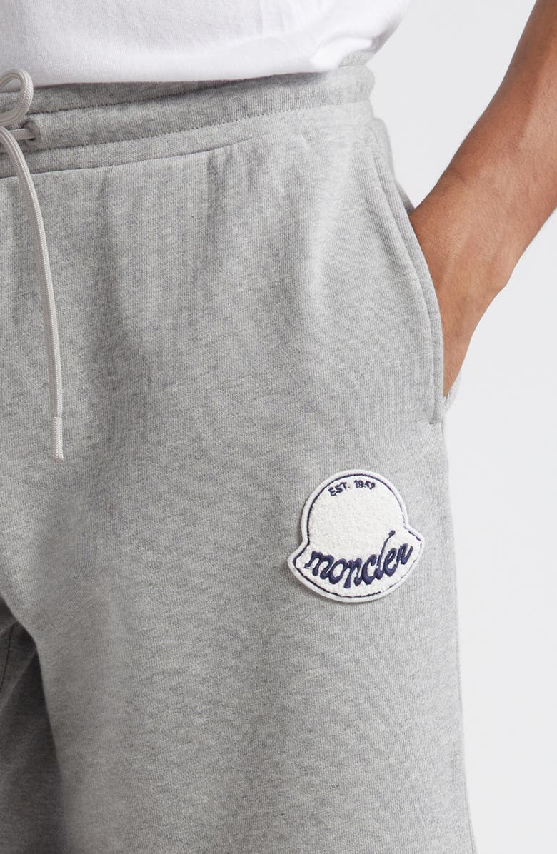 Moncler Logo Patch Fleece Drawstring Sweat Shorts, Alternate, color, Extra Light Gray Melange