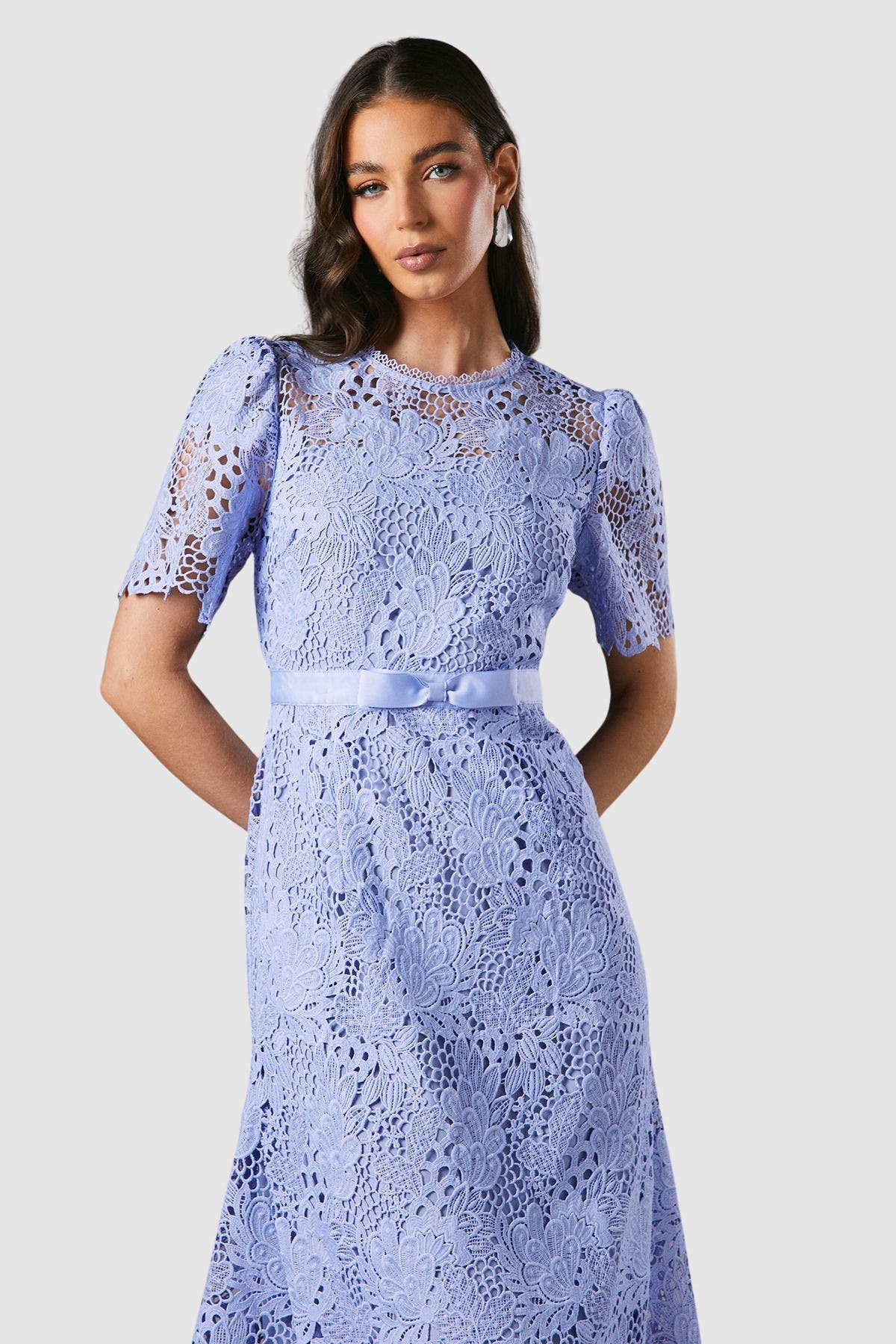 Lace Midi Dress With Bow Belt - image 2