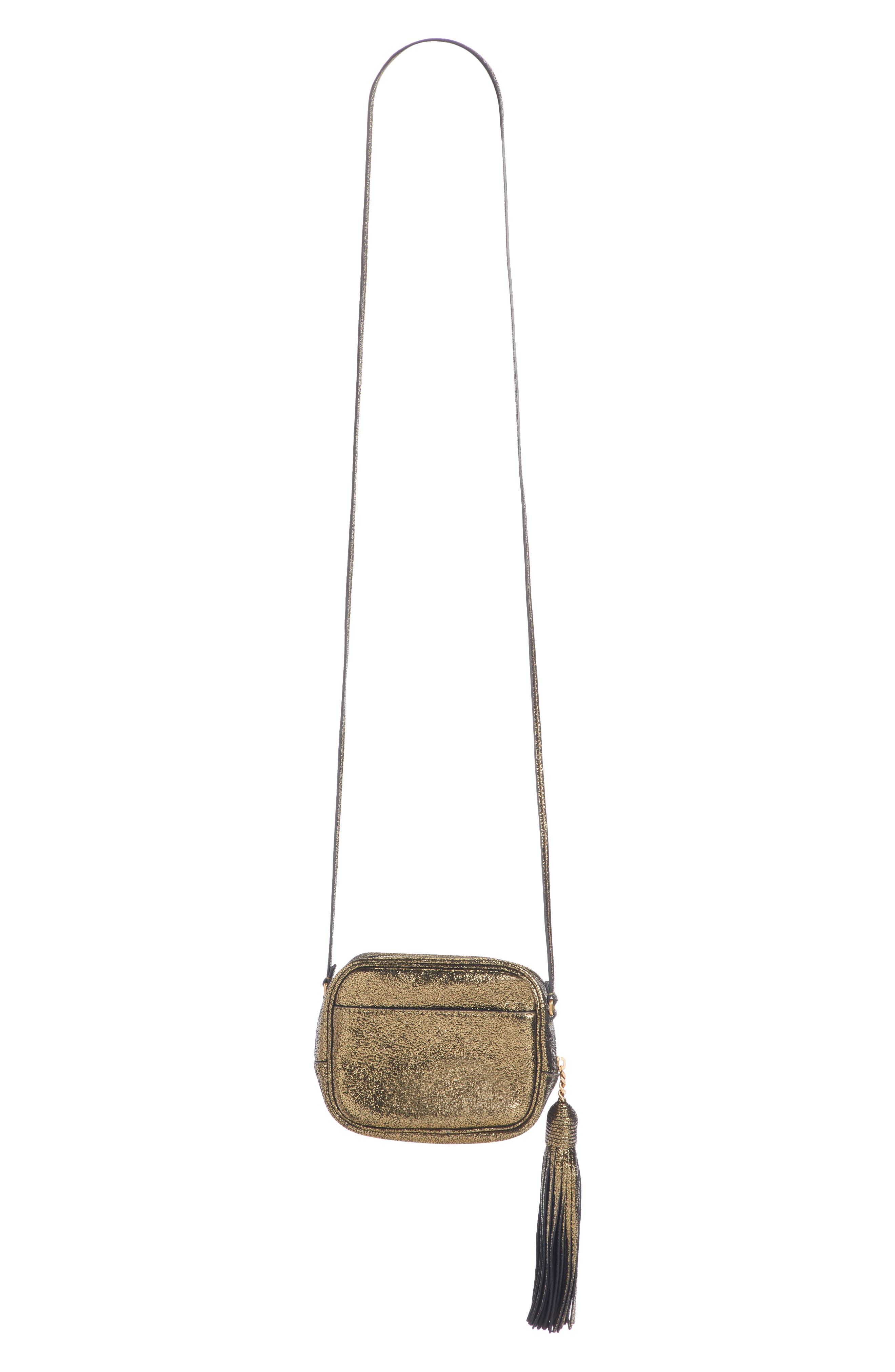 Saint Laurent Mini Blogger Metallic Crackled Leather Crossbody Bag, Alternate, color, 