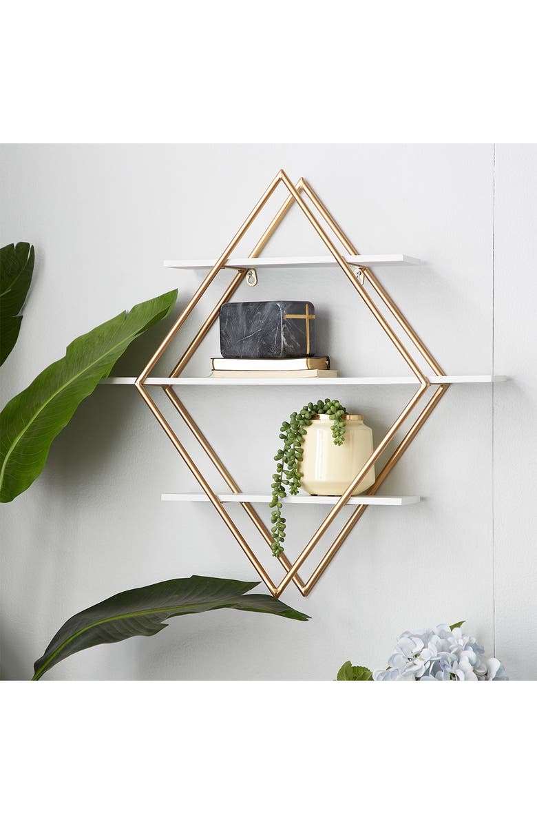 WILLOW ROW Metal Wood Diamond-shaped Wall Shelf - 20"L X 11"W X 19"H, Alternate, color, 