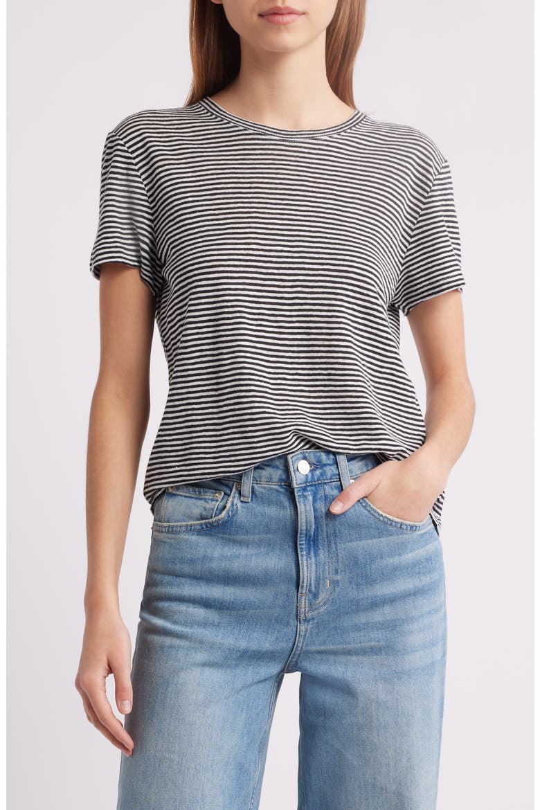 The Stripe Linen Baby T-Shirt, Main, color, BLACK MULTI