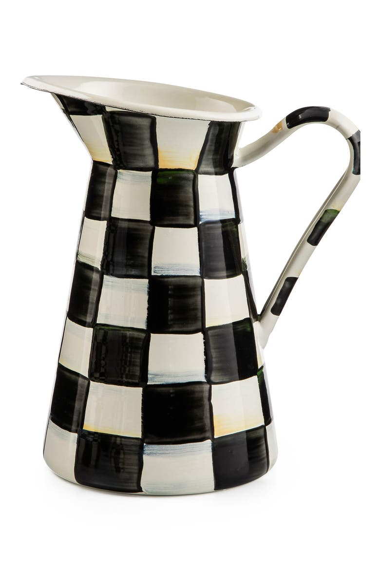 Courtly Check Medium Enameled Steel Practical Pitcher, Main, color, BLACK/ WHITE