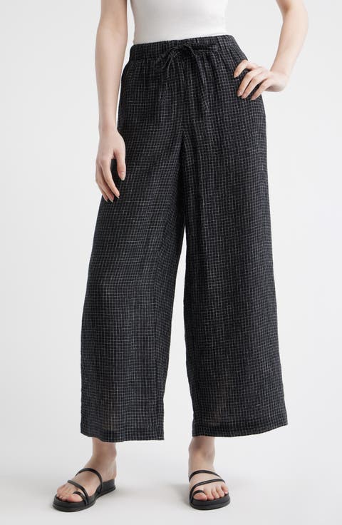 Windowpane Check Wide Leg Ankle Pants