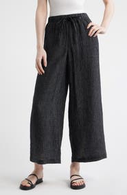 Eileen Fisher Windowpane Check Wide Leg Ankle Pants