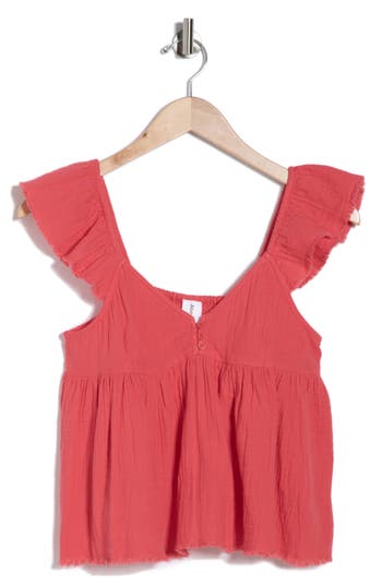 Abound Cotton Gauze Flutter Sleeve Babydoll Top In Pink