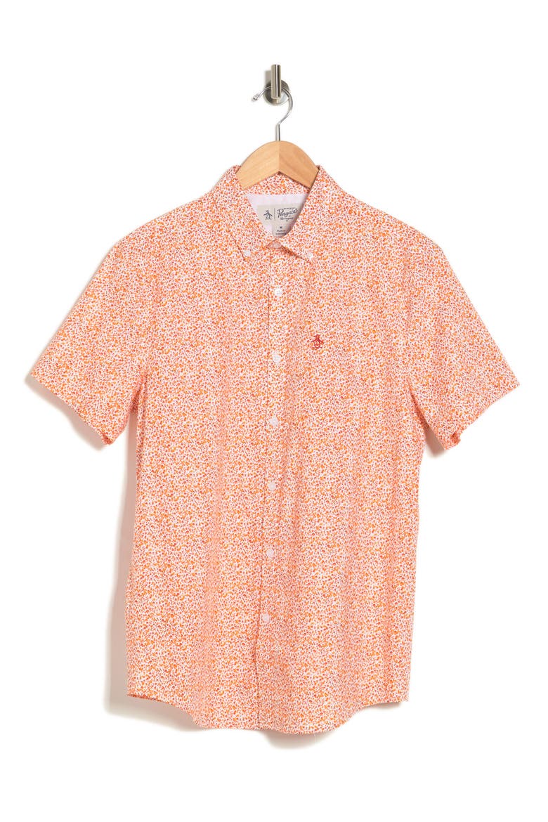 Short Sleeve Ditsy Floral Button-Up Shirt, Alternate, color, BRIGHT WHITE