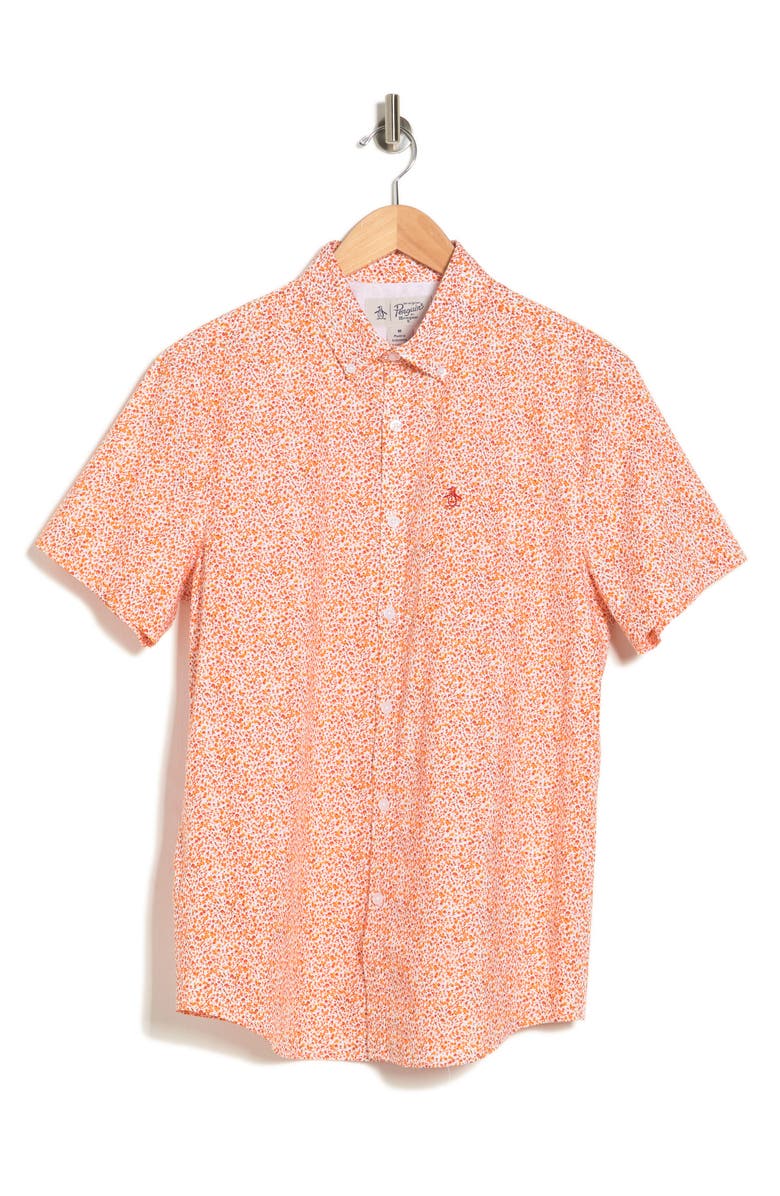 Original Penguin Short Sleeve Ditsy Floral Button-Up Shirt, Alternate, color,