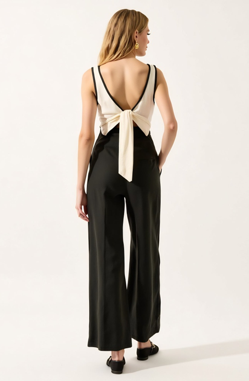 Modenaire Sleeveless Wide Leg Jumpsuit With Deep V-neckline