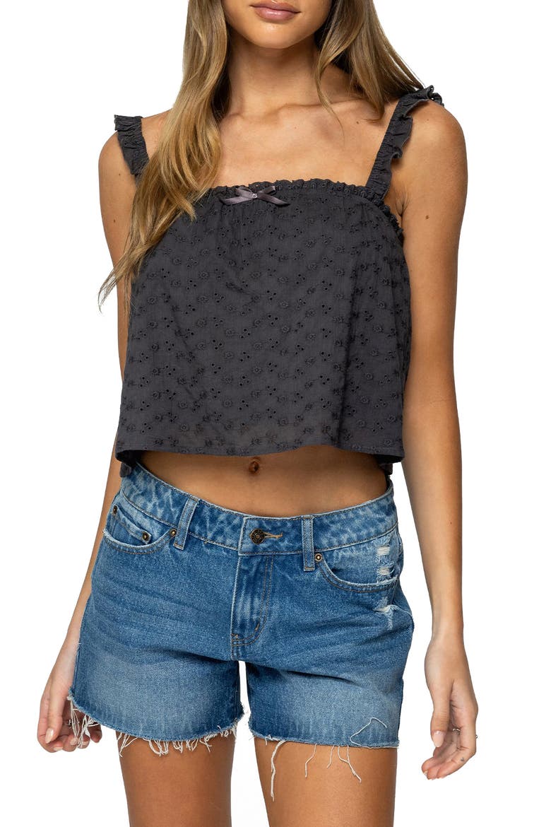 Tami Embroidered Eyelet Cotton Camisole, Main, color, DARK-GRAY