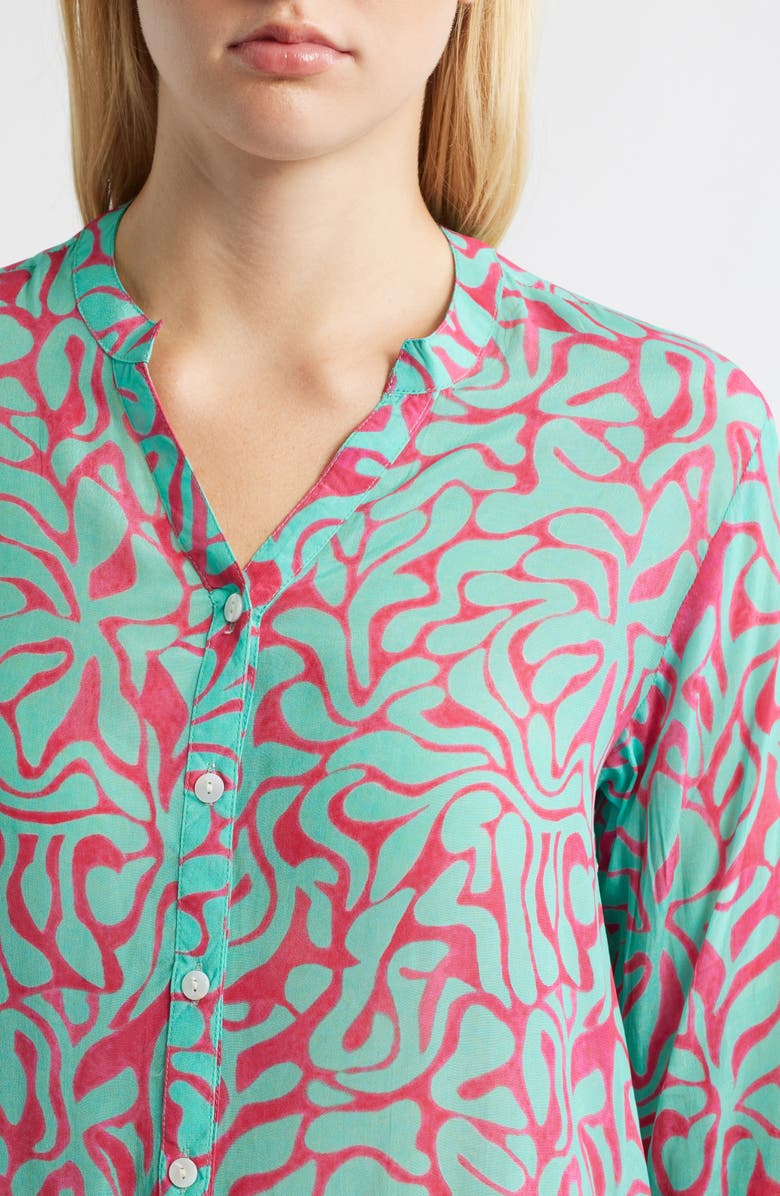 APNY Semisheer Button-Up Shirt, Alternate, color, Pink/ Light Green Multi