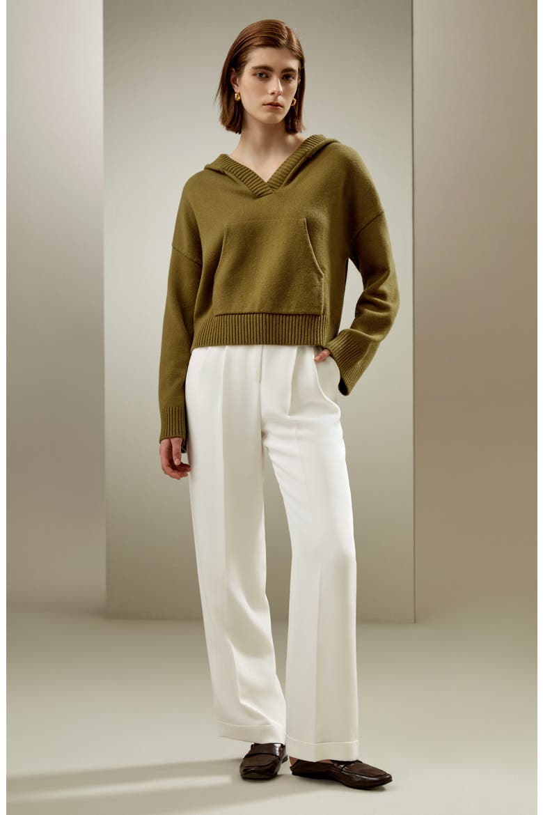 Women's Cropped Wool-Cashmere  Blend Hoodie for Women, Alternate, color, Avocado Green