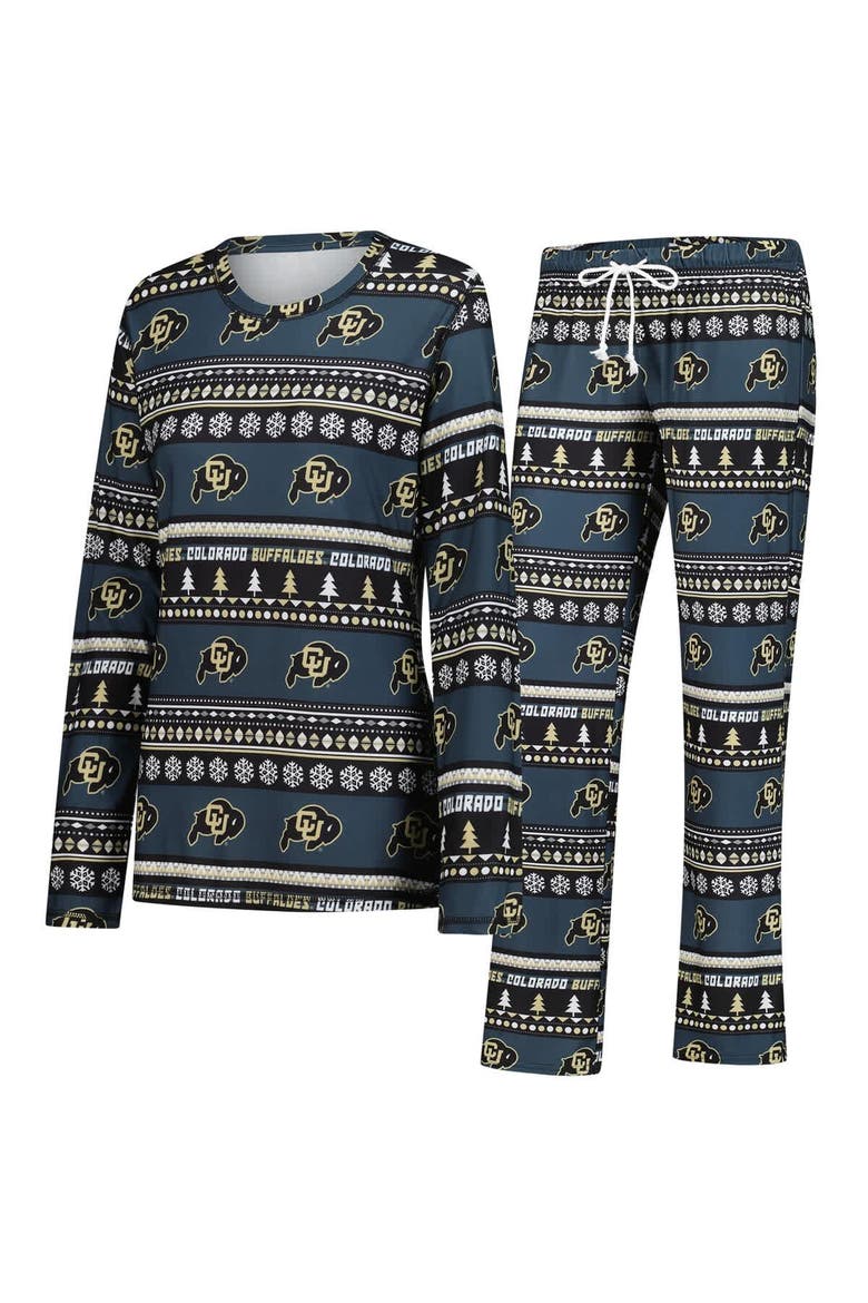 Women's Concepts Sport Black Colorado Buffaloes Ugly Sweater Holiday Long Sleeve Top & Pants Sleep Set, Main, color, Black