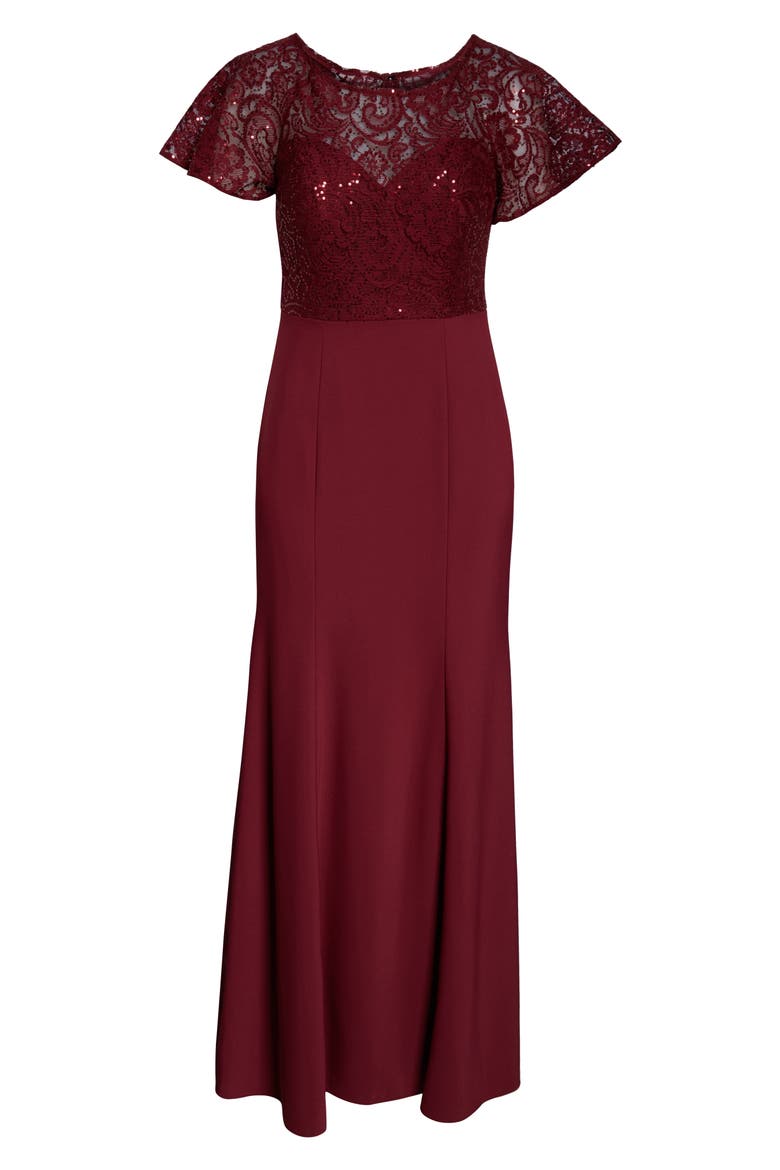 Embellished Lace Trumpet Gown, Alternate, color, BURGUNDY