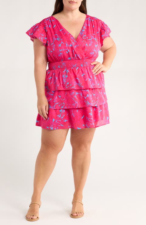 Delina Floral Gerry Puff Sleeve Cotton Minidress (Plus)